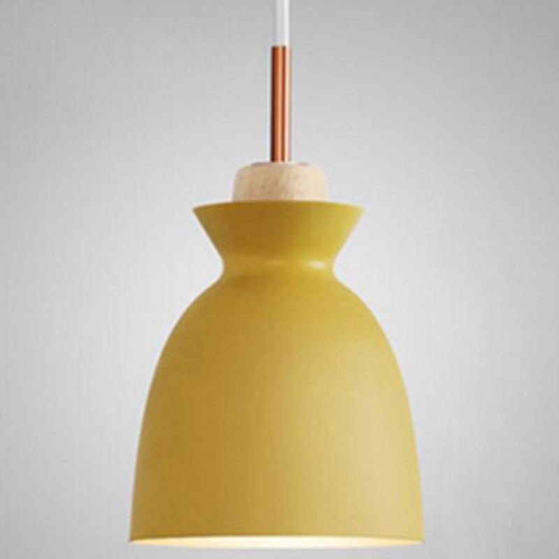 1-Light Wooden Top Pendant Lamp Nordic Modern Style Metal Restaurant Hanging Lamp Yellow 7.5" Clearhalo 'Ceiling Lights' 'Modern Pendants' 'Modern' 'Pendant Lights' 'Pendants' Lighting' 2579384