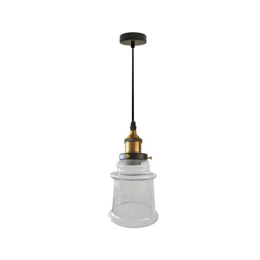 Tapered Shade Foyer Suspension Lamp Clear Glass 1 Bulb Vintage Style Height Adjustable Pendant Lighting in Brass Finish Clearhalo 'Ceiling Lights' 'Glass shade' 'Glass' 'Industrial Pendants' 'Industrial' 'Middle Century Pendants' 'Pendant Lights' 'Pendants' 'Tiffany' Lighting' 257941