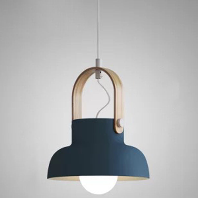 1-Light Upside Down Trifle Pendant Lamp Nordic Modern Style Metal Restaurant Hanging Lamp Dark Blue 9" Clearhalo 'Ceiling Lights' 'Modern Pendants' 'Modern' 'Pendant Lights' 'Pendants' Lighting' 2579463
