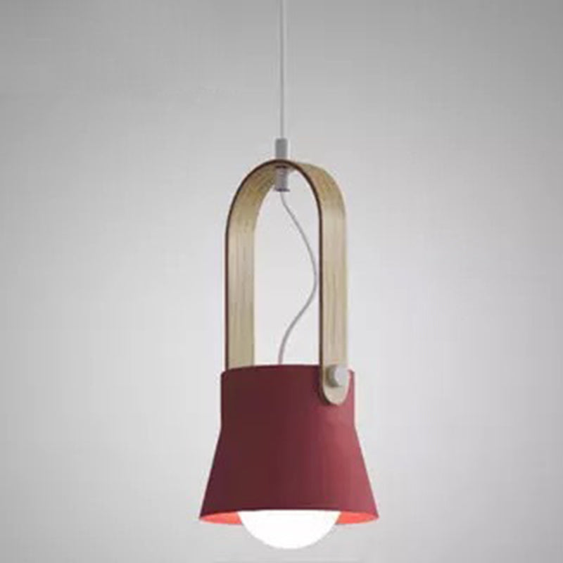 1-Light Upside Down Trifle Pendant Lamp Nordic Modern Style Metal Restaurant Hanging Lamp Crimson 6.5" Clearhalo 'Ceiling Lights' 'Modern Pendants' 'Modern' 'Pendant Lights' 'Pendants' Lighting' 2579476