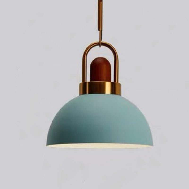 1-Light Bowl Pendant Lamp Nordic Macarons Style Metal Restaurant Hanging Lamp Blue 10" Clearhalo 'Ceiling Lights' 'Modern Pendants' 'Modern' 'Pendant Lights' 'Pendants' Lighting' 2579507