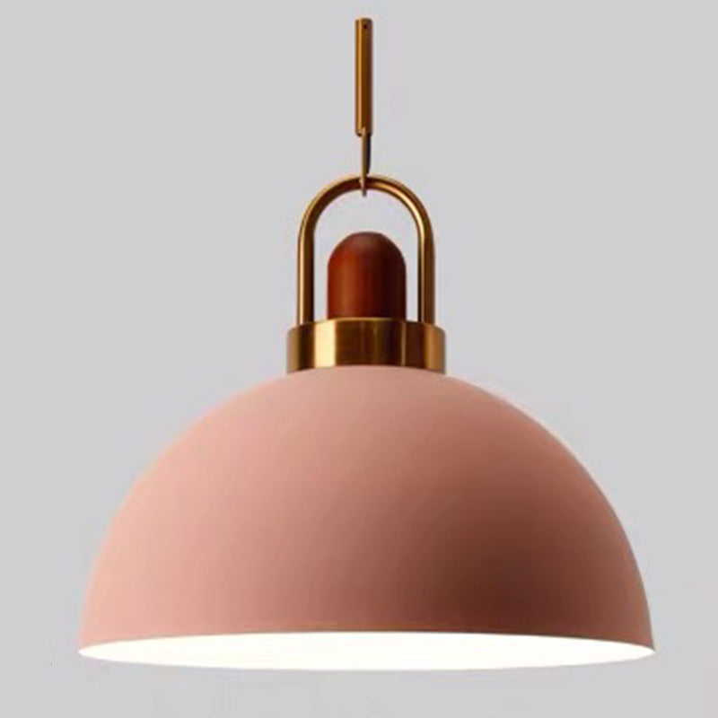 1-Light Bowl Pendant Lamp Nordic Macarons Style Metal Restaurant Hanging Lamp Pink 14" Clearhalo 'Ceiling Lights' 'Modern Pendants' 'Modern' 'Pendant Lights' 'Pendants' Lighting' 2579521