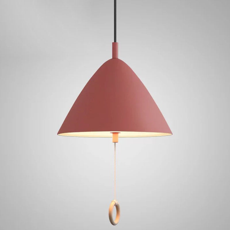 Modern Macarons Tapered Pendant Light Metal 1-Light Pendant Lighting with Pull Ring Red 11" Clearhalo 'Ceiling Lights' 'Modern Pendants' 'Modern' 'Pendant Lights' 'Pendants' Lighting' 2579539