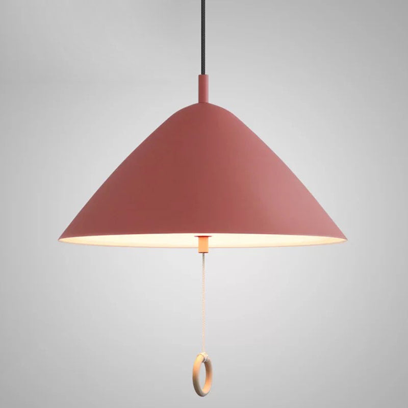Modern Macarons Tapered Pendant Light Metal 1-Light Pendant Lighting with Pull Ring Red 16" Clearhalo 'Ceiling Lights' 'Modern Pendants' 'Modern' 'Pendant Lights' 'Pendants' Lighting' 2579541