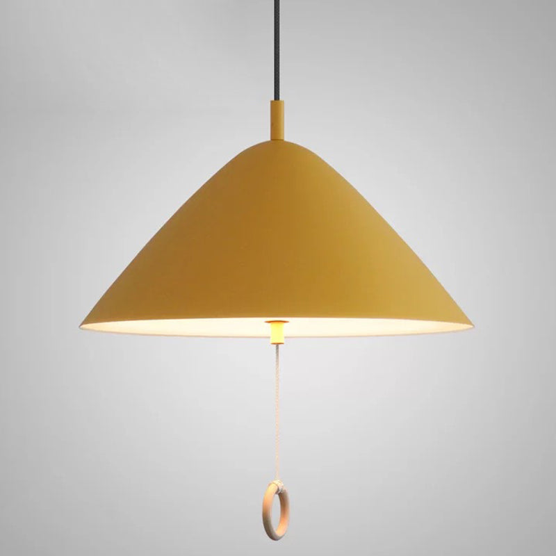 Modern Macarons Tapered Pendant Light Metal 1-Light Pendant Lighting with Pull Ring Yellow 16" Clearhalo 'Ceiling Lights' 'Modern Pendants' 'Modern' 'Pendant Lights' 'Pendants' Lighting' 2579544