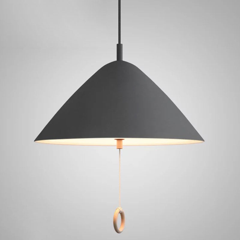 Modern Macarons Tapered Pendant Light Metal 1-Light Pendant Lighting with Pull Ring Grey 16" Clearhalo 'Ceiling Lights' 'Modern Pendants' 'Modern' 'Pendant Lights' 'Pendants' Lighting' 2579550