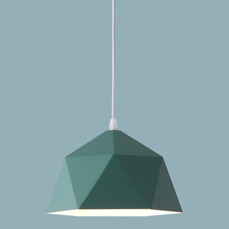 1-Light Diamond Pendant Lamp Nordic Macarons Style Metal Dining Room Hanging Lamp Dark Green 15" Clearhalo 'Ceiling Lights' 'Modern Pendants' 'Modern' 'Pendant Lights' 'Pendants' Lighting' 2579564
