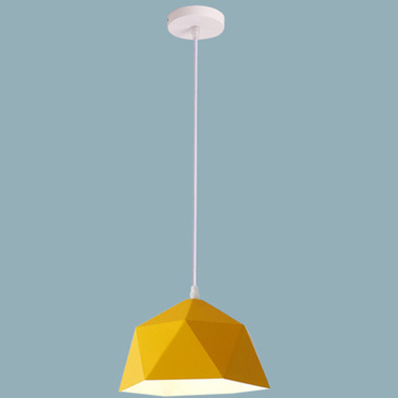 1-Light Diamond Pendant Lamp Nordic Macarons Style Metal Dining Room Hanging Lamp Yellow 10" Clearhalo 'Ceiling Lights' 'Modern Pendants' 'Modern' 'Pendant Lights' 'Pendants' Lighting' 2579565