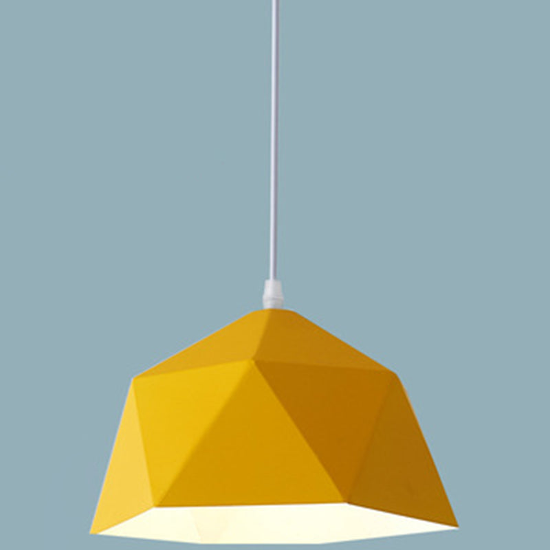 1-Light Diamond Pendant Lamp Nordic Macarons Style Metal Dining Room Hanging Lamp Yellow 15" Clearhalo 'Ceiling Lights' 'Modern Pendants' 'Modern' 'Pendant Lights' 'Pendants' Lighting' 2579567