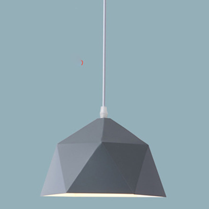 1-Light Diamond Pendant Lamp Nordic Macarons Style Metal Dining Room Hanging Lamp Grey 15" Clearhalo 'Ceiling Lights' 'Modern Pendants' 'Modern' 'Pendant Lights' 'Pendants' Lighting' 2579568