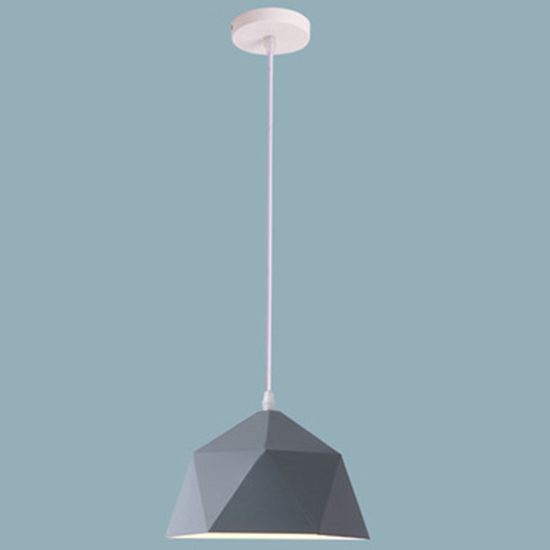 1-Light Diamond Pendant Lamp Nordic Macarons Style Metal Dining Room Hanging Lamp Grey 10" Clearhalo 'Ceiling Lights' 'Modern Pendants' 'Modern' 'Pendant Lights' 'Pendants' Lighting' 2579569