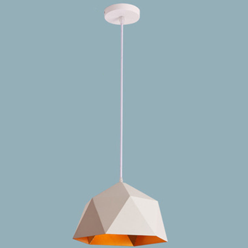 1-Light Diamond Pendant Lamp Nordic Macarons Style Metal Dining Room Hanging Lamp White 10" Clearhalo 'Ceiling Lights' 'Modern Pendants' 'Modern' 'Pendant Lights' 'Pendants' Lighting' 2579570