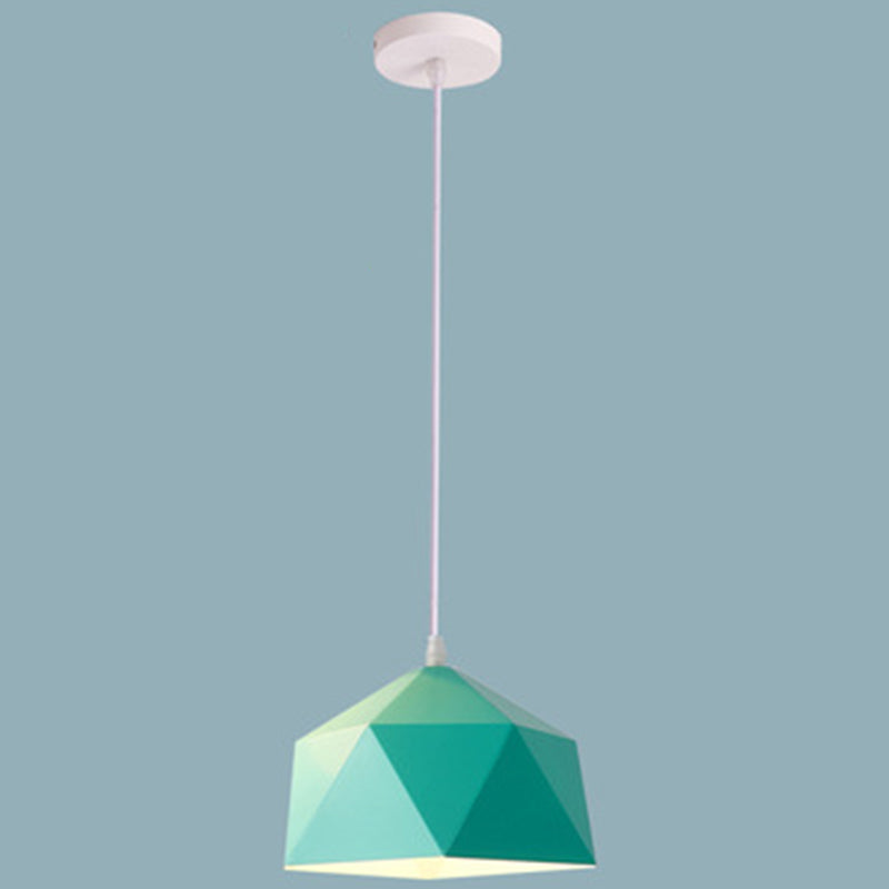 1-Light Diamond Pendant Lamp Nordic Macarons Style Metal Dining Room Hanging Lamp Green 10" Clearhalo 'Ceiling Lights' 'Modern Pendants' 'Modern' 'Pendant Lights' 'Pendants' Lighting' 2579571