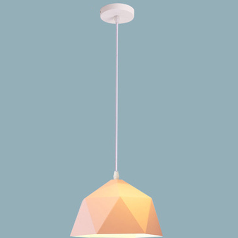 1-Light Diamond Pendant Lamp Nordic Macarons Style Metal Dining Room Hanging Lamp Pink 10" Clearhalo 'Ceiling Lights' 'Modern Pendants' 'Modern' 'Pendant Lights' 'Pendants' Lighting' 2579572
