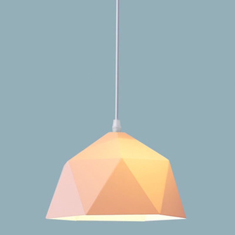 1-Light Diamond Pendant Lamp Nordic Macarons Style Metal Dining Room Hanging Lamp Pink 15" Clearhalo 'Ceiling Lights' 'Modern Pendants' 'Modern' 'Pendant Lights' 'Pendants' Lighting' 2579577