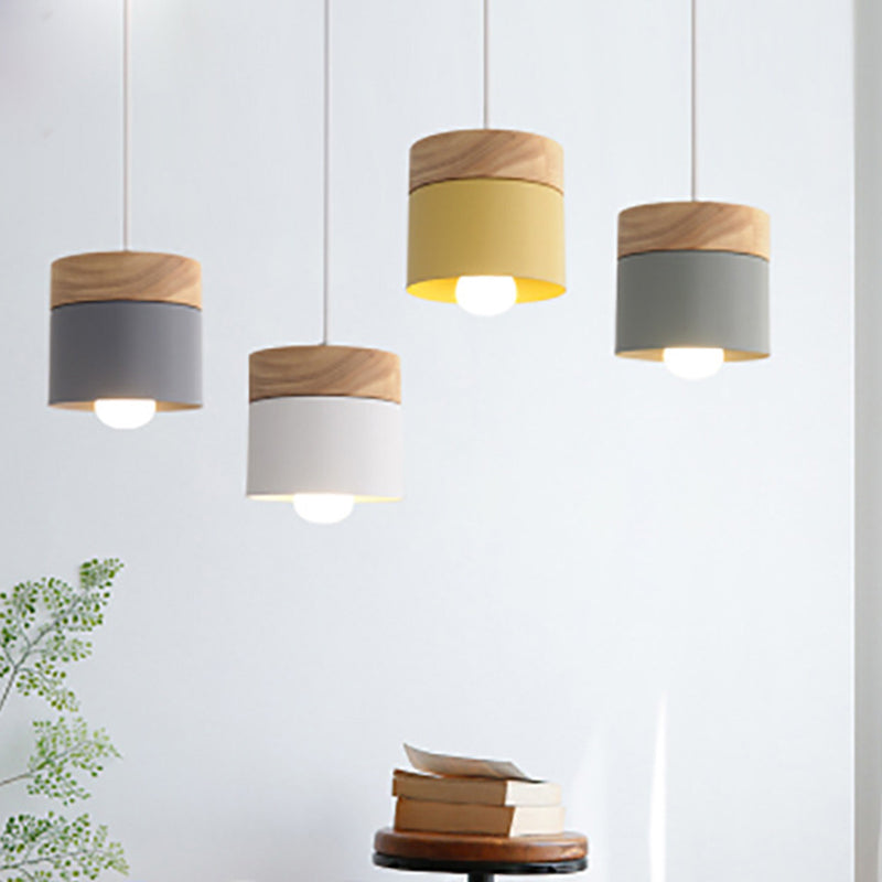 Modern Minimalist Wooden Top Pendant Light Metal Macarons 1-Light Pendant Lighting Clearhalo 'Ceiling Lights' 'Modern Pendants' 'Modern' 'Pendant Lights' 'Pendants' Lighting' 2579578