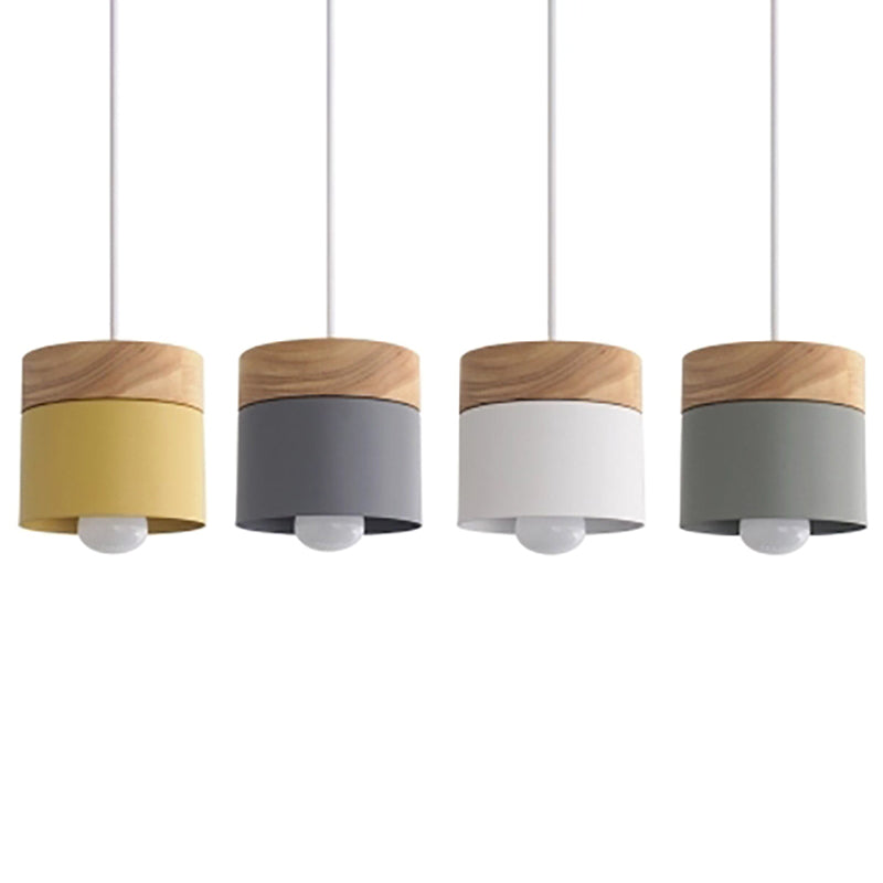 Modern Minimalist Wooden Top Pendant Light Metal Macarons 1-Light Pendant Lighting Clearhalo 'Ceiling Lights' 'Modern Pendants' 'Modern' 'Pendant Lights' 'Pendants' Lighting' 2579582