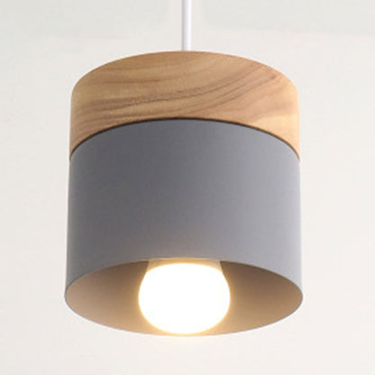 Modern Minimalist Wooden Top Pendant Light Metal Macarons 1-Light Pendant Lighting Grey Clearhalo 'Ceiling Lights' 'Modern Pendants' 'Modern' 'Pendant Lights' 'Pendants' Lighting' 2579583