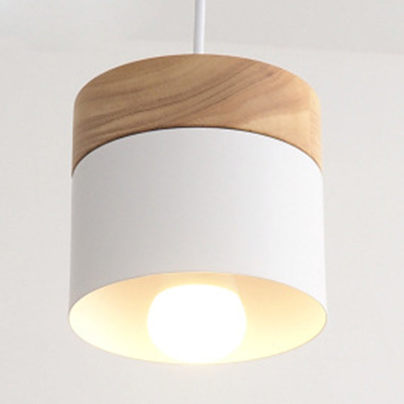 Modern Minimalist Wooden Top Pendant Light Metal Macarons 1-Light Pendant Lighting White Clearhalo 'Ceiling Lights' 'Modern Pendants' 'Modern' 'Pendant Lights' 'Pendants' Lighting' 2579585