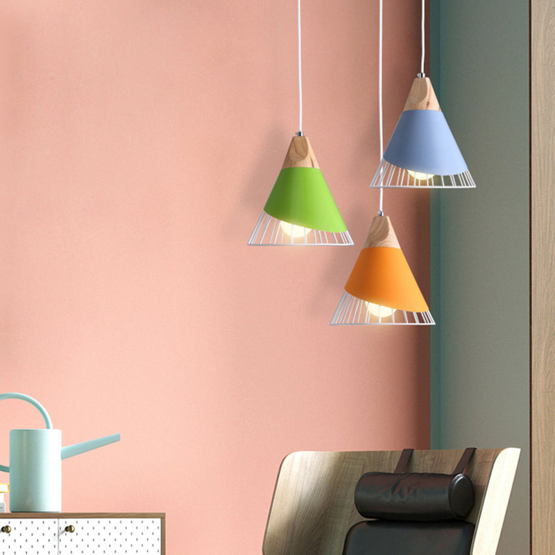 1-Light Wire Cage Pendant Lamp Nordic Macarons Style Metal Living Room Hanging Lamp Clearhalo 'Ceiling Lights' 'Modern Pendants' 'Modern' 'Pendant Lights' 'Pendants' Lighting' 2579635