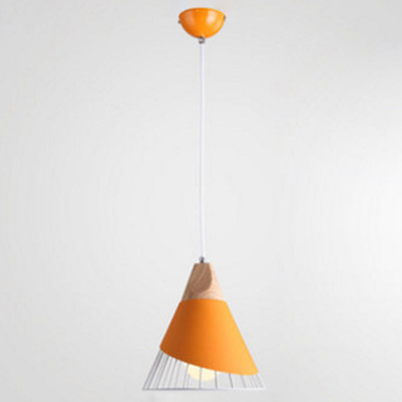 1-Light Wire Cage Pendant Lamp Nordic Macarons Style Metal Living Room Hanging Lamp Orange Clearhalo 'Ceiling Lights' 'Modern Pendants' 'Modern' 'Pendant Lights' 'Pendants' Lighting' 2579638
