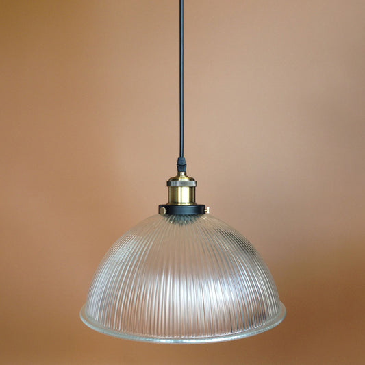 Bowl Pendant Light Industrial 1 Light Ribbed Clear Glass Restaurant Hanging Lamp Clearhalo 'Ceiling Lights' 'Glass shade' 'Glass' 'Industrial Pendants' 'Industrial' 'Middle Century Pendants' 'Pendant Lights' 'Pendants' 'Tiffany' Lighting' 2579661