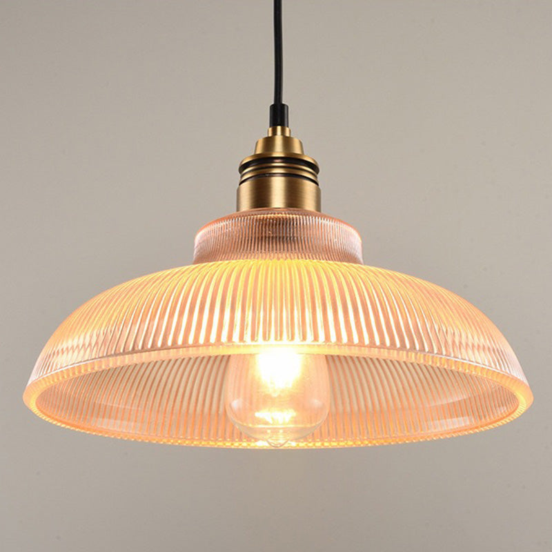 Retro Industrial 1 Light Pendant Prismatic Glass Dome Pendant Lighting for Living Room Amber Clearhalo 'Ceiling Lights' 'Glass shade' 'Glass' 'Industrial Pendants' 'Industrial' 'Middle Century Pendants' 'Pendant Lights' 'Pendants' 'Tiffany' Lighting' 2579669