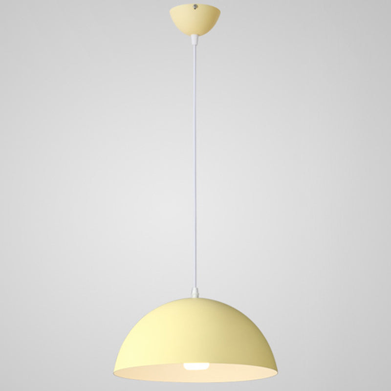Metal Ribbed Dome Hanging Light 1-Light Nordic Minimalist Style Hanging Lamp for Restaurant Yellow 12" Clearhalo 'Ceiling Lights' 'Modern Pendants' 'Modern' 'Pendant Lights' 'Pendants' Lighting' 2579691