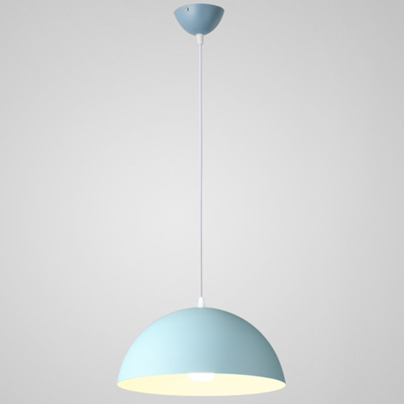 Metal Ribbed Dome Hanging Light 1-Light Nordic Minimalist Style Hanging Lamp for Restaurant Blue 12" Clearhalo 'Ceiling Lights' 'Modern Pendants' 'Modern' 'Pendant Lights' 'Pendants' Lighting' 2579696