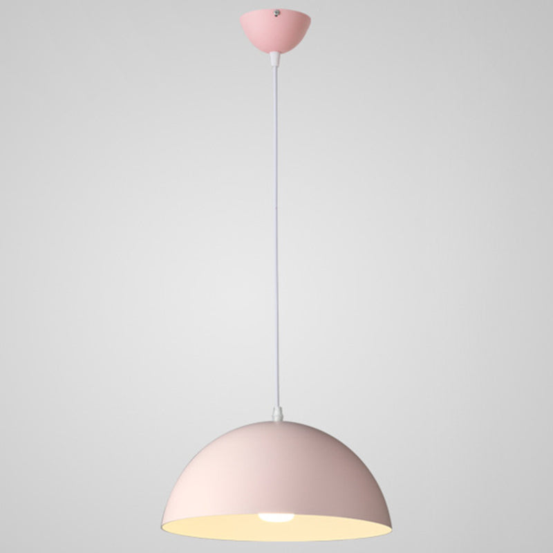 Metal Ribbed Dome Hanging Light 1-Light Nordic Minimalist Style Hanging Lamp for Restaurant Pink 12" Clearhalo 'Ceiling Lights' 'Modern Pendants' 'Modern' 'Pendant Lights' 'Pendants' Lighting' 2579697