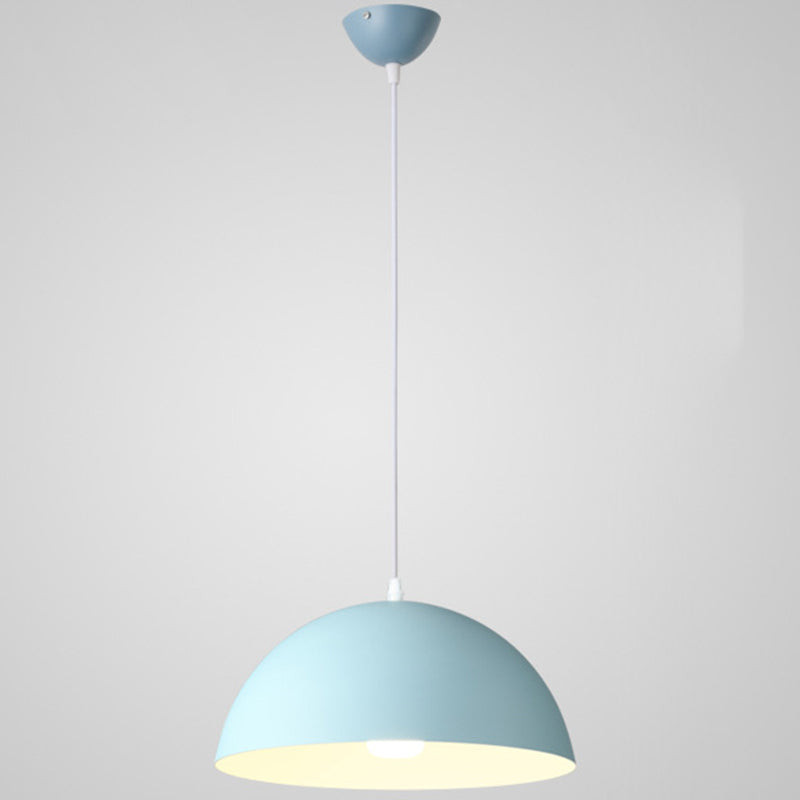 Metal Ribbed Dome Hanging Light 1-Light Nordic Minimalist Style Hanging Lamp for Restaurant Blue 14" Clearhalo 'Ceiling Lights' 'Modern Pendants' 'Modern' 'Pendant Lights' 'Pendants' Lighting' 2579711