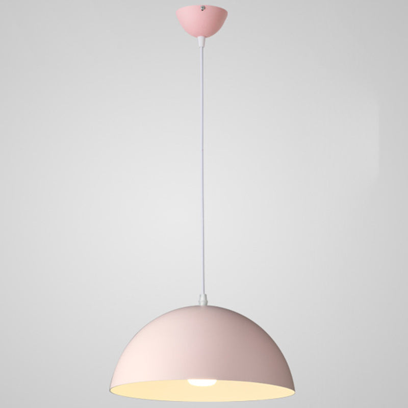 Metal Ribbed Dome Hanging Light 1-Light Nordic Minimalist Style Hanging Lamp for Restaurant Pink 14" Clearhalo 'Ceiling Lights' 'Modern Pendants' 'Modern' 'Pendant Lights' 'Pendants' Lighting' 2579714
