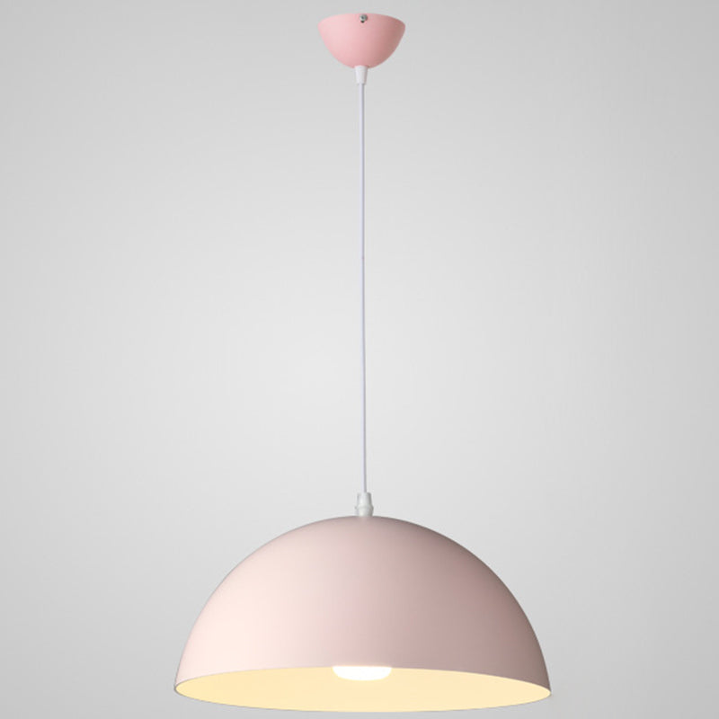 Metal Ribbed Dome Hanging Light 1-Light Nordic Minimalist Style Hanging Lamp for Restaurant Pink 16" Clearhalo 'Ceiling Lights' 'Modern Pendants' 'Modern' 'Pendant Lights' 'Pendants' Lighting' 2579727