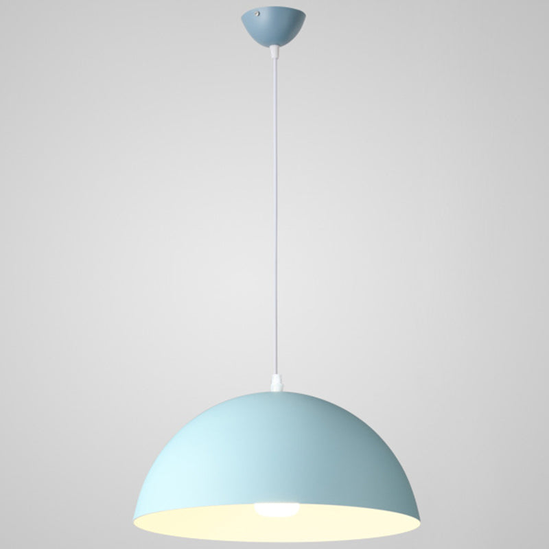 Metal Ribbed Dome Hanging Light 1-Light Nordic Minimalist Style Hanging Lamp for Restaurant Blue 16" Clearhalo 'Ceiling Lights' 'Modern Pendants' 'Modern' 'Pendant Lights' 'Pendants' Lighting' 2579732