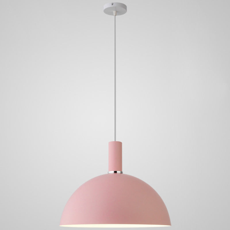 Metal Hemispherical Hanging Light Nordic Style 1 Light Restaurant Ceiling Pendant Lamp Pink 14" Clearhalo 'Ceiling Lights' 'Modern Pendants' 'Modern' 'Pendant Lights' 'Pendants' Lighting' 2579757