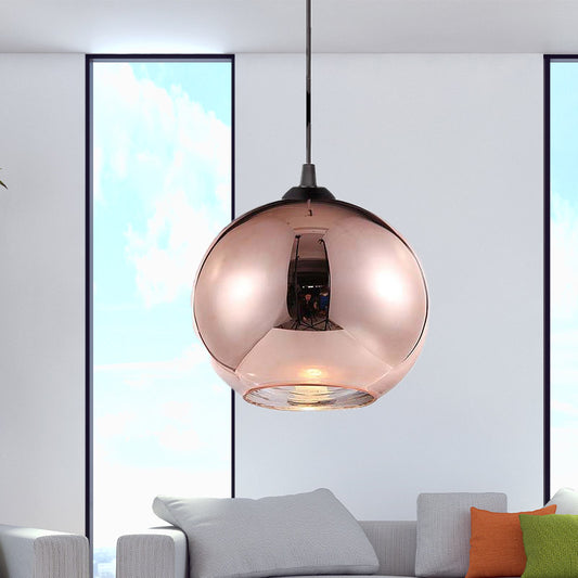 Copper Sphere Pendant Light Fixture Modern 1 Head 8"/12" Wide Mirror Glass Hanging Lamp Kit for Bar Copper Clearhalo 'Ceiling Lights' 'Glass shade' 'Glass' 'Island Lights' 'Modern Pendants' 'Modern' 'Pendant Lights' 'Pendants' Lighting' 257976