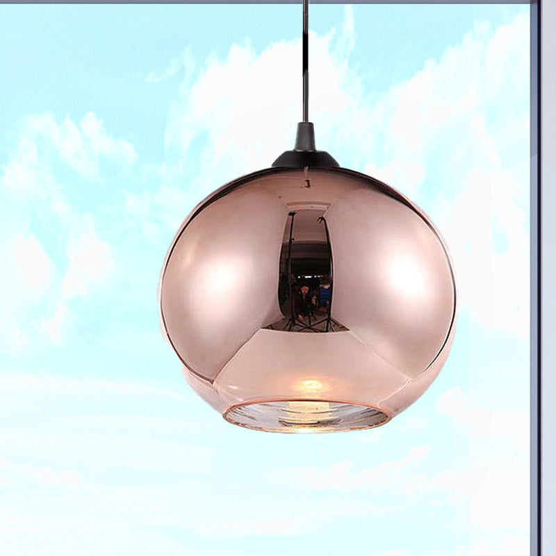 Copper Sphere Pendant Light Fixture Modern 1 Head 8"/12" Wide Mirror Glass Hanging Lamp Kit for Bar Clearhalo 'Ceiling Lights' 'Glass shade' 'Glass' 'Island Lights' 'Modern Pendants' 'Modern' 'Pendant Lights' 'Pendants' Lighting' 257977