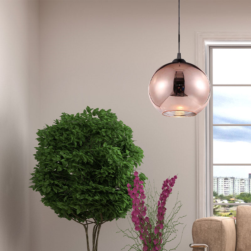 Copper Sphere Pendant Light Fixture Modern 1 Head 8"/12" Wide Mirror Glass Hanging Lamp Kit for Bar Clearhalo 'Ceiling Lights' 'Glass shade' 'Glass' 'Island Lights' 'Modern Pendants' 'Modern' 'Pendant Lights' 'Pendants' Lighting' 257978