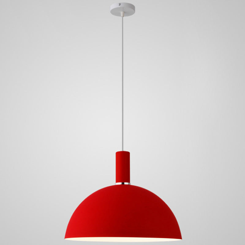 Metal Hemispherical Hanging Light Nordic Style 1 Light Restaurant Ceiling Pendant Lamp Red 14" Clearhalo 'Ceiling Lights' 'Modern Pendants' 'Modern' 'Pendant Lights' 'Pendants' Lighting' 2579786