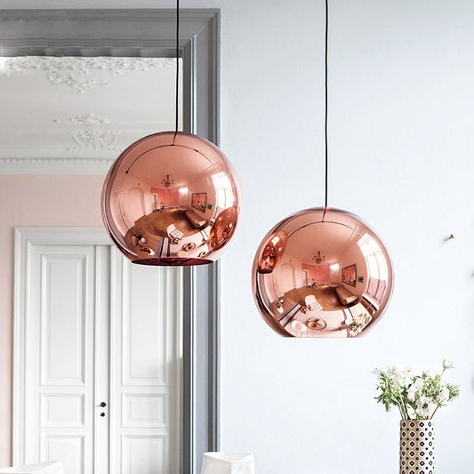 Copper Sphere Pendant Light Fixture Modern 1 Head 8"/12" Wide Mirror Glass Hanging Lamp Kit for Bar Clearhalo 'Ceiling Lights' 'Glass shade' 'Glass' 'Island Lights' 'Modern Pendants' 'Modern' 'Pendant Lights' 'Pendants' Lighting' 257979
