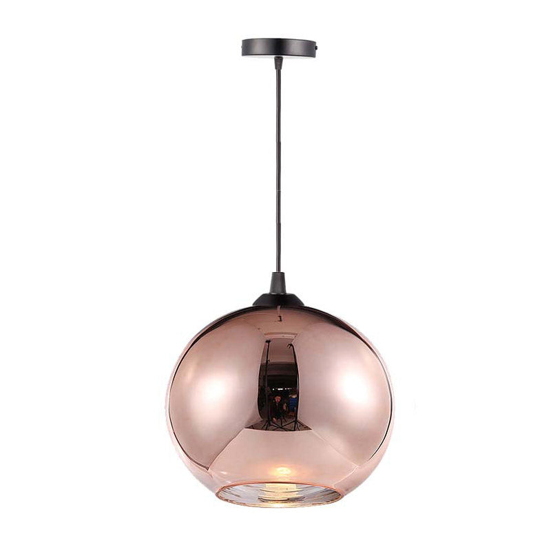 Copper Sphere Pendant Light Fixture Modern 1 Head 8"/12" Wide Mirror Glass Hanging Lamp Kit for Bar Clearhalo 'Ceiling Lights' 'Glass shade' 'Glass' 'Island Lights' 'Modern Pendants' 'Modern' 'Pendant Lights' 'Pendants' Lighting' 257980