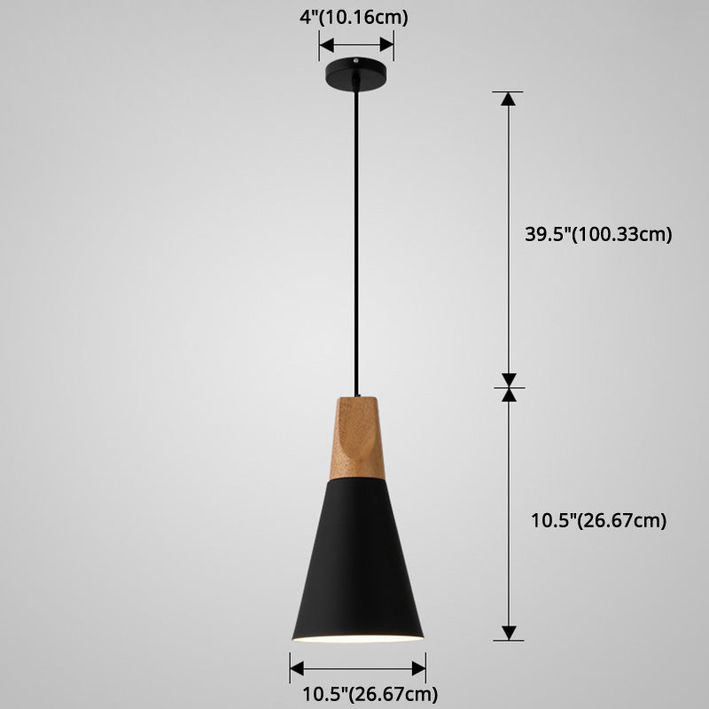 Metal Tapered Hanging Light Nordic Style 1 Light Restaurant Ceiling Pendant Lamp with Wooden Top Clearhalo 'Ceiling Lights' 'Modern Pendants' 'Modern' 'Pendant Lights' 'Pendants' Lighting' 2579805