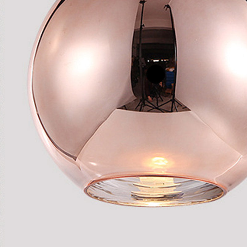 Copper Sphere Pendant Light Fixture Modern 1 Head 8"/12" Wide Mirror Glass Hanging Lamp Kit for Bar Clearhalo 'Ceiling Lights' 'Glass shade' 'Glass' 'Island Lights' 'Modern Pendants' 'Modern' 'Pendant Lights' 'Pendants' Lighting' 257981