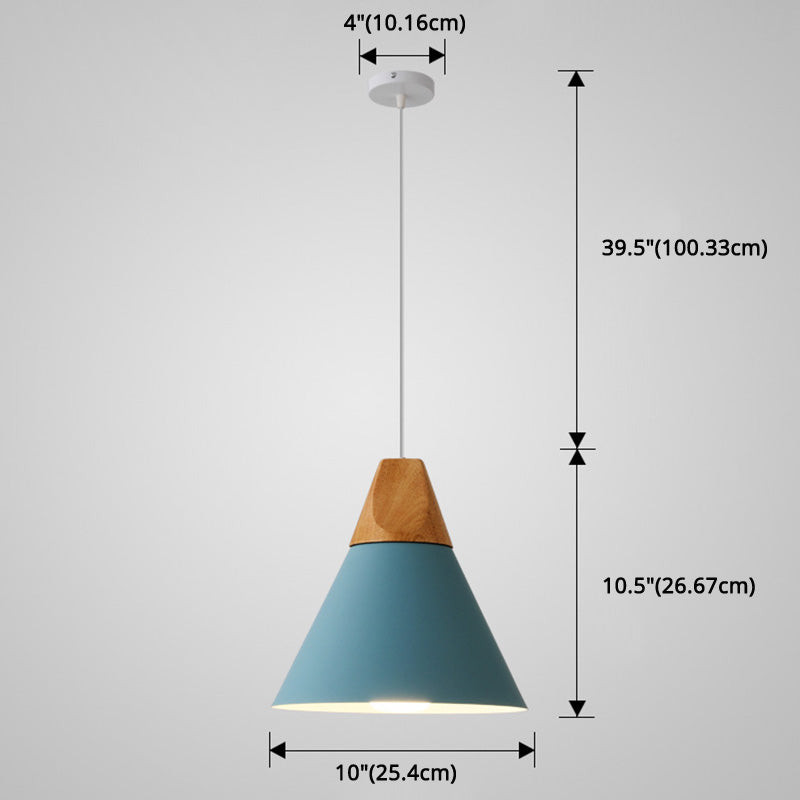 Metal Tapered Hanging Light Nordic Style 1 Light Restaurant Ceiling Pendant Lamp with Wooden Top Clearhalo 'Ceiling Lights' 'Modern Pendants' 'Modern' 'Pendant Lights' 'Pendants' Lighting' 2579810