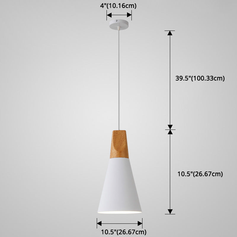 Metal Tapered Hanging Light Nordic Style 1 Light Restaurant Ceiling Pendant Lamp with Wooden Top Clearhalo 'Ceiling Lights' 'Modern Pendants' 'Modern' 'Pendant Lights' 'Pendants' Lighting' 2579811