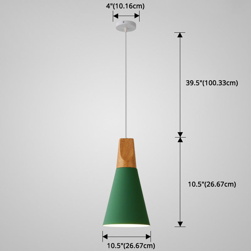 Metal Tapered Hanging Light Nordic Style 1 Light Restaurant Ceiling Pendant Lamp with Wooden Top Clearhalo 'Ceiling Lights' 'Modern Pendants' 'Modern' 'Pendant Lights' 'Pendants' Lighting' 2579813