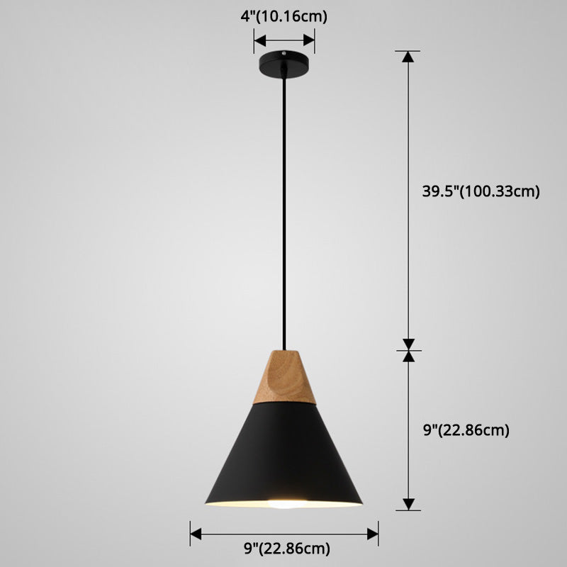 Metal Tapered Hanging Light Nordic Style 1 Light Restaurant Ceiling Pendant Lamp with Wooden Top Clearhalo 'Ceiling Lights' 'Modern Pendants' 'Modern' 'Pendant Lights' 'Pendants' Lighting' 2579815