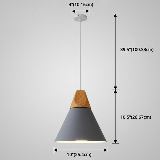 Metal Tapered Hanging Light Nordic Style 1 Light Restaurant Ceiling Pendant Lamp with Wooden Top Clearhalo 'Ceiling Lights' 'Modern Pendants' 'Modern' 'Pendant Lights' 'Pendants' Lighting' 2579817