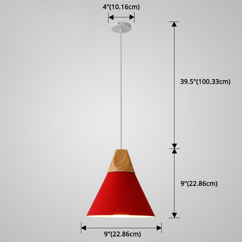 Metal Tapered Hanging Light Nordic Style 1 Light Restaurant Ceiling Pendant Lamp with Wooden Top Clearhalo 'Ceiling Lights' 'Modern Pendants' 'Modern' 'Pendant Lights' 'Pendants' Lighting' 2579822
