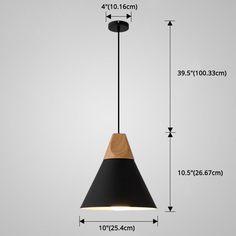 Metal Tapered Hanging Light Nordic Style 1 Light Restaurant Ceiling Pendant Lamp with Wooden Top Clearhalo 'Ceiling Lights' 'Modern Pendants' 'Modern' 'Pendant Lights' 'Pendants' Lighting' 2579823